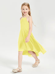 Tea Length Junior Bridesmaid Dresses with Asymmetrical Skirts Lemon