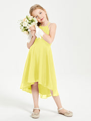 Tea Length Junior Bridesmaid Dresses with Asymmetrical Skirts Lemon