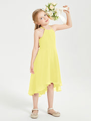 Tea Length Junior Bridesmaid Dresses with Asymmetrical Skirts Lemon