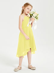 Tea Length Junior Bridesmaid Dresses with Asymmetrical Skirts Lemon