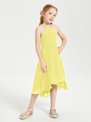 Tea Length Junior Bridesmaid Dresses with Asymmetrical Skirts Lemon