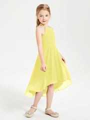 Tea Length Junior Bridesmaid Dresses with Asymmetrical Skirts Lemon