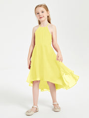 Tea Length Junior Bridesmaid Dresses with Asymmetrical Skirts Lemon