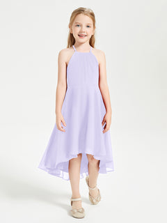 Tea Length Junior Bridesmaid Dresses with Asymmetrical Skirts Lilac