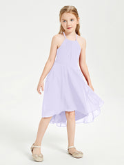 Tea Length Junior Bridesmaid Dresses with Asymmetrical Skirts Lilac