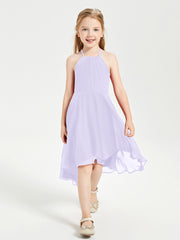 Tea Length Junior Bridesmaid Dresses with Asymmetrical Skirts Lilac