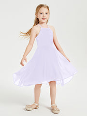 Tea Length Junior Bridesmaid Dresses with Asymmetrical Skirts Lilac