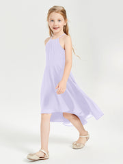 Tea Length Junior Bridesmaid Dresses with Asymmetrical Skirts Lilac