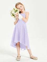 Tea Length Junior Bridesmaid Dresses with Asymmetrical Skirts Lilac