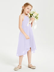Tea Length Junior Bridesmaid Dresses with Asymmetrical Skirts Lilac