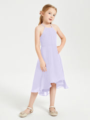 Tea Length Junior Bridesmaid Dresses with Asymmetrical Skirts Lilac