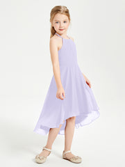 Tea Length Junior Bridesmaid Dresses with Asymmetrical Skirts Lilac