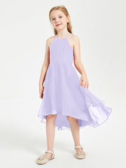 Tea Length Junior Bridesmaid Dresses with Asymmetrical Skirts Lilac