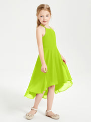Tea Length Junior Bridesmaid Dresses with Asymmetrical Skirts Lime Green