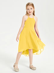 Tea Length Junior Bridesmaid Dresses with Asymmetrical Skirts Marigold