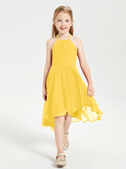 Tea Length Junior Bridesmaid Dresses with Asymmetrical Skirts Marigold