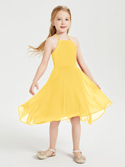 Tea Length Junior Bridesmaid Dresses with Asymmetrical Skirts Marigold