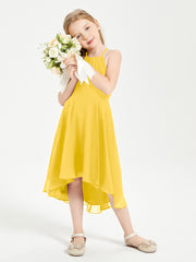 Tea Length Junior Bridesmaid Dresses with Asymmetrical Skirts Marigold
