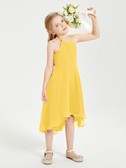 Tea Length Junior Bridesmaid Dresses with Asymmetrical Skirts Marigold