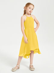 Tea Length Junior Bridesmaid Dresses with Asymmetrical Skirts Marigold