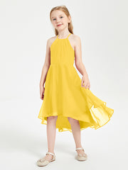 Tea Length Junior Bridesmaid Dresses with Asymmetrical Skirts Marigold