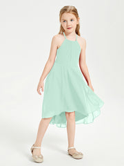 Tea Length Junior Bridesmaid Dresses with Asymmetrical Skirts Mint Green