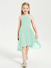 Tea Length Junior Bridesmaid Dresses with Asymmetrical Skirts Mint Green