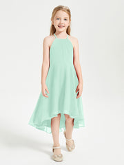 Tea Length Junior Bridesmaid Dresses with Asymmetrical Skirts Mint Green