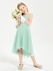 Tea Length Junior Bridesmaid Dresses with Asymmetrical Skirts Mint Green