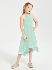 Tea Length Junior Bridesmaid Dresses with Asymmetrical Skirts Mint Green