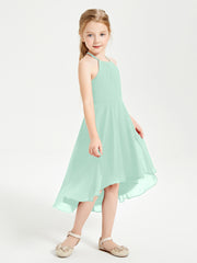 Tea Length Junior Bridesmaid Dresses with Asymmetrical Skirts Mint Green