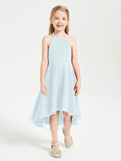 Tea Length Junior Bridesmaid Dresses with Asymmetrical Skirts Mist