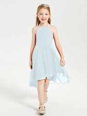 Tea Length Junior Bridesmaid Dresses with Asymmetrical Skirts Mist