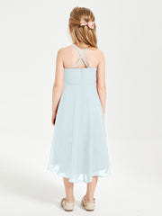 Tea Length Junior Bridesmaid Dresses with Asymmetrical Skirts Mist