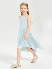 Tea Length Junior Bridesmaid Dresses with Asymmetrical Skirts Mist