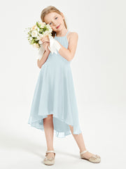 Tea Length Junior Bridesmaid Dresses with Asymmetrical Skirts Mist