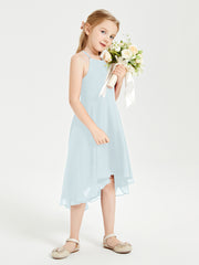 Tea Length Junior Bridesmaid Dresses with Asymmetrical Skirts Mist