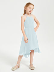 Tea Length Junior Bridesmaid Dresses with Asymmetrical Skirts Mist