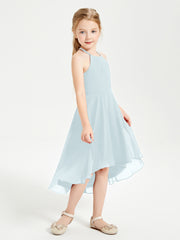 Tea Length Junior Bridesmaid Dresses with Asymmetrical Skirts Mist