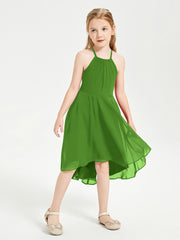 Tea Length Junior Bridesmaid Dresses with Asymmetrical Skirts Moss