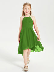 Tea Length Junior Bridesmaid Dresses with Asymmetrical Skirts Moss
