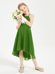 Tea Length Junior Bridesmaid Dresses with Asymmetrical Skirts Moss