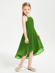 Tea Length Junior Bridesmaid Dresses with Asymmetrical Skirts Moss