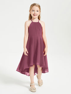 Tea Length Junior Bridesmaid Dresses with Asymmetrical Skirts Mulberry