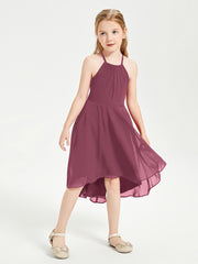 Tea Length Junior Bridesmaid Dresses with Asymmetrical Skirts Mulberry
