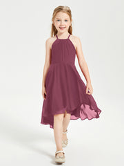 Tea Length Junior Bridesmaid Dresses with Asymmetrical Skirts Mulberry