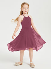 Tea Length Junior Bridesmaid Dresses with Asymmetrical Skirts Mulberry