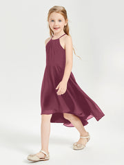 Tea Length Junior Bridesmaid Dresses with Asymmetrical Skirts Mulberry