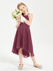 Tea Length Junior Bridesmaid Dresses with Asymmetrical Skirts Mulberry