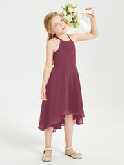 Tea Length Junior Bridesmaid Dresses with Asymmetrical Skirts Mulberry